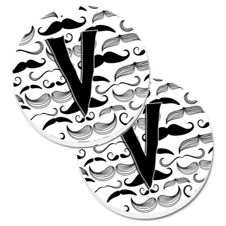 Carolines Treasures Letter V Moustache Initial  Cup Holder Car Coaster, PK2 CJ2009-VCARC